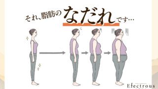 40代女性の体型崩れの原因「脂肪のなだれ」を図解したイラスト